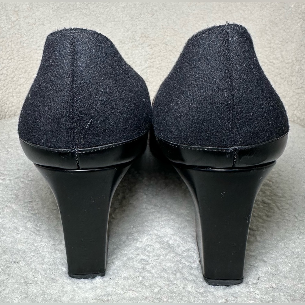 Salvatore Ferragamo Black Suede & Leather Block Heel Pumps Preppy Money 9.5 - Picture 7 of 12